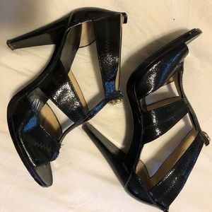 MK black patent leather heels